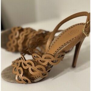 Tory Burch leather Scalloped Cutout Alingback Heels Tan Womens 8.5